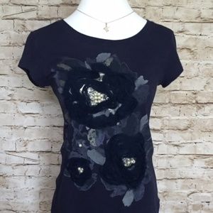 2/$10 INC navy tee w/pearls, tulle and sequins